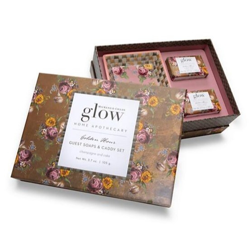 NEW in BOX MACKENZIE CHILDS Glow Home Apothecary Golden Hour Soaps & Caddy Set